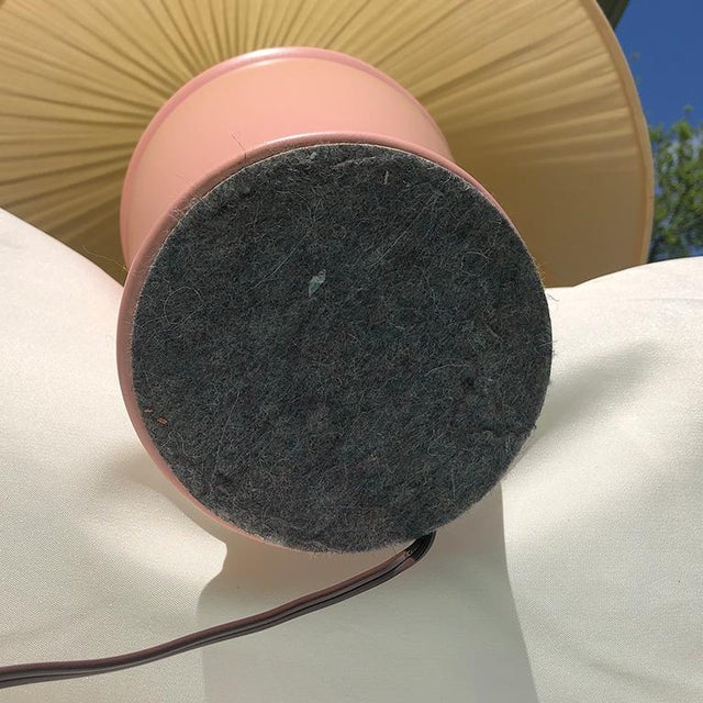 1930s Pink Art Deco Ceramic Table Lamps With Pleated Cream Shade a Pair For Sale - Image 6 of 7