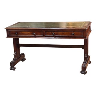 William IV Mahogany Library Table/Desk With Green Leather Inset Writing Surface For Sale