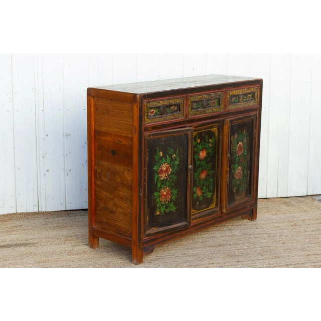 Antique Floral Black Mongolian Cabinet For Sale In Los Angeles - Image 6 of 7