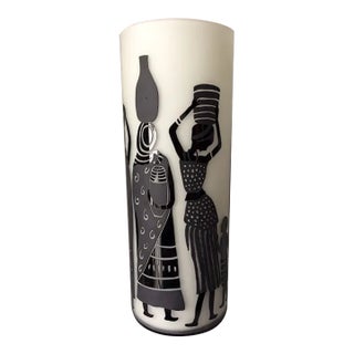 African, Tribal Cut Cameo Glass Vase, Ethnographic Women & Children For Sale
