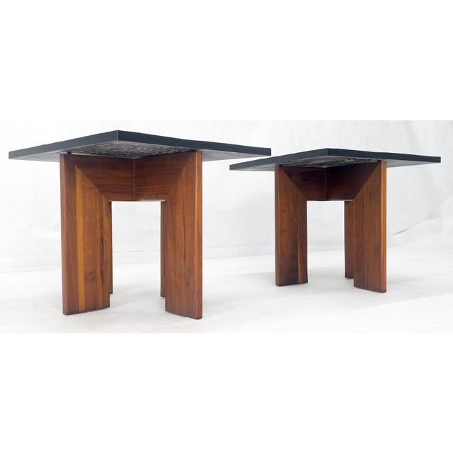 Pair of Adrian Pearsall Walnut Bases Slate Like Tops End Side Tables Stands MINT For Sale - Image 10 of 12