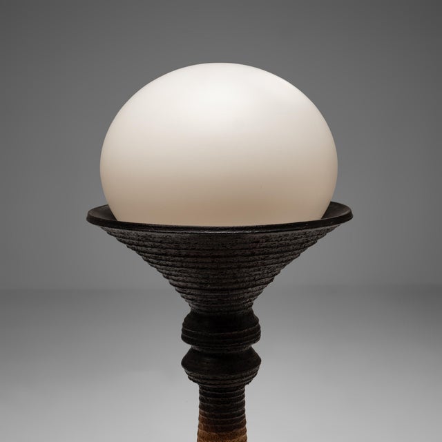 1970s Large Earthy Ceramic and Opaline Glass Floor Lamp from Doria Leuchten, Germany, 1970s For Sale - Image 5 of 11