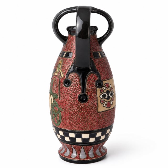 Antique Czechoslovak Secessionist Ceramic Ewer with Chariot, 1915 For Sale - Image 5 of 12