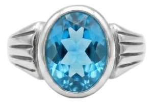 Swiss Blue Topaz Signet Ring, Oval Cut Gemstone Chunky Ring Us 7