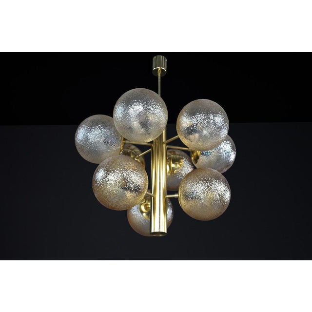 Metal Patinated Brass 9-Globe Chandelier with from Kaiser Idell / Kaiser Leuchten, Germany, 1960s For Sale - Image 7 of 16