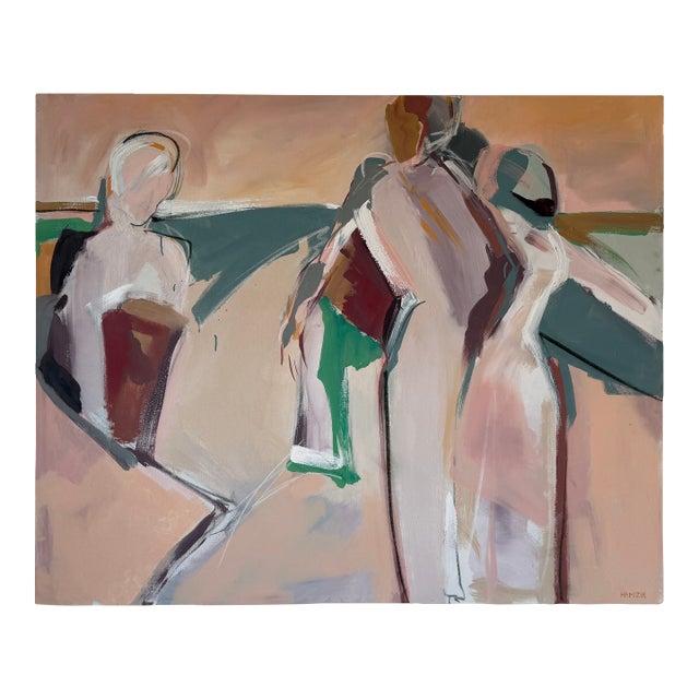 Large Vintage Abstract Figurative Acrylic Painting on Canvas by Hamzik For Sale