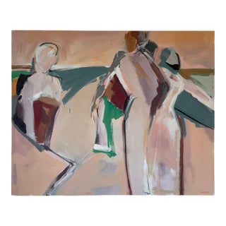 Vintage Contemporary Abstract Figurative Acrylic Painting on Canvas by Hamzik For Sale