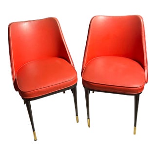 1960s Vintage Mid Century Red Vinyl Pair of Accent Chairs For Sale