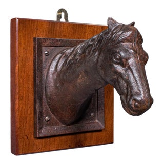 Antique Mounted Horse Bust, English, Iron, Coat Hook, Equestrian Tack, Edwardian For Sale