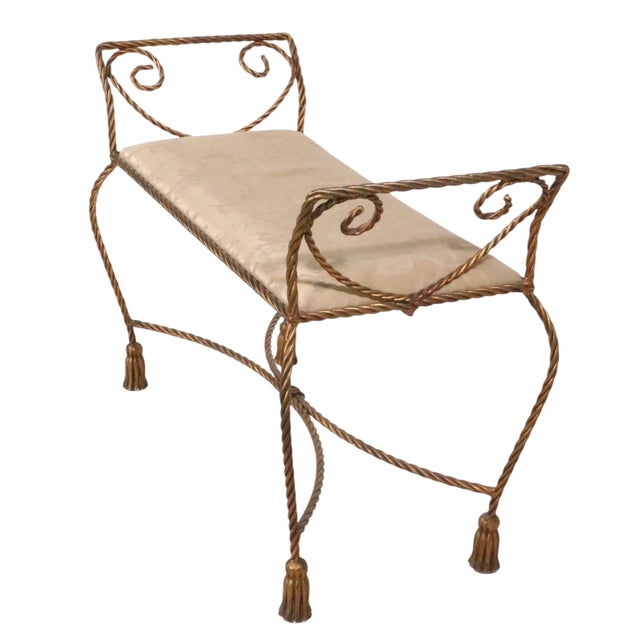 Gold Finish Metal Tassel Bench Made in Italy C 1950/60's For Sale - Image 10 of 17