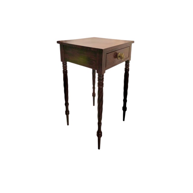 Late 20th Century Mahogany One-Drawer Side Table With Spindle Leg and Brass Handle For Sale - Image 4 of 11