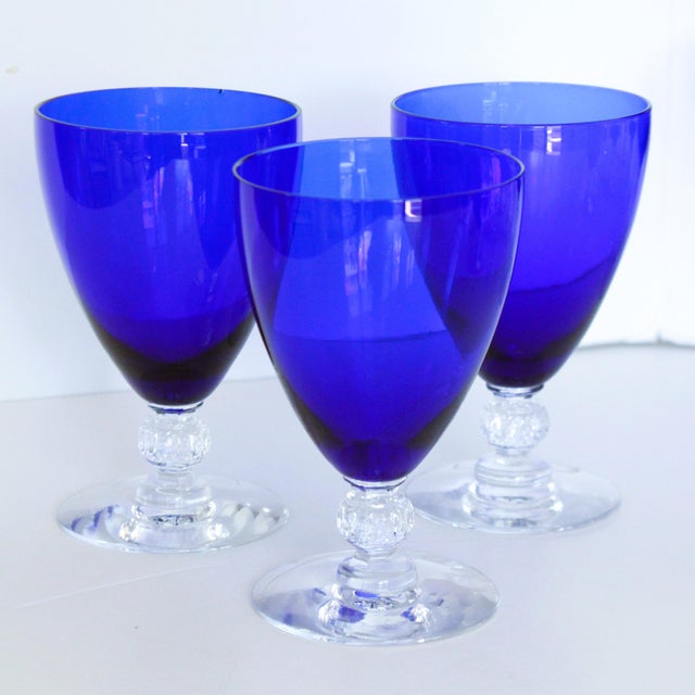 Assorted Morgantown Ritz Blue Golf Ball Cocktail glasses 9 Dual purpose Champagne/Dessert 9 Liquor Cocktail glasses