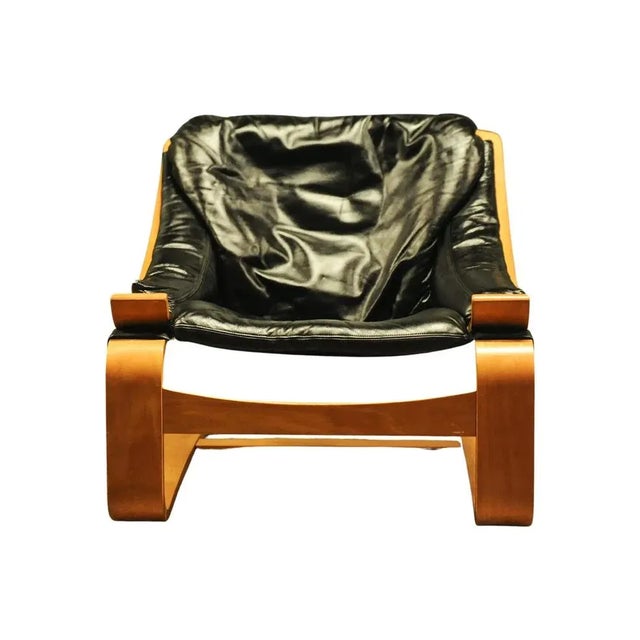 Mid-Century Modern Bentwood Cantilever Chair by Åke Fribytter in Black Leather Kroken for Nelo Sweden For Sale - Image 3 of 7
