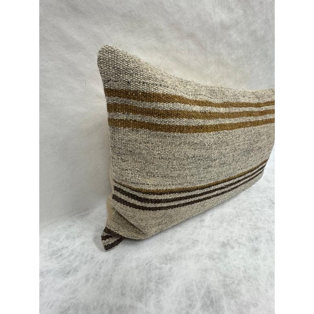 Turkish Hemp Pillow Cushion Natural Beige Brown Pillow Cushion Cover 16" x 24" For Sale - Image 4 of 4