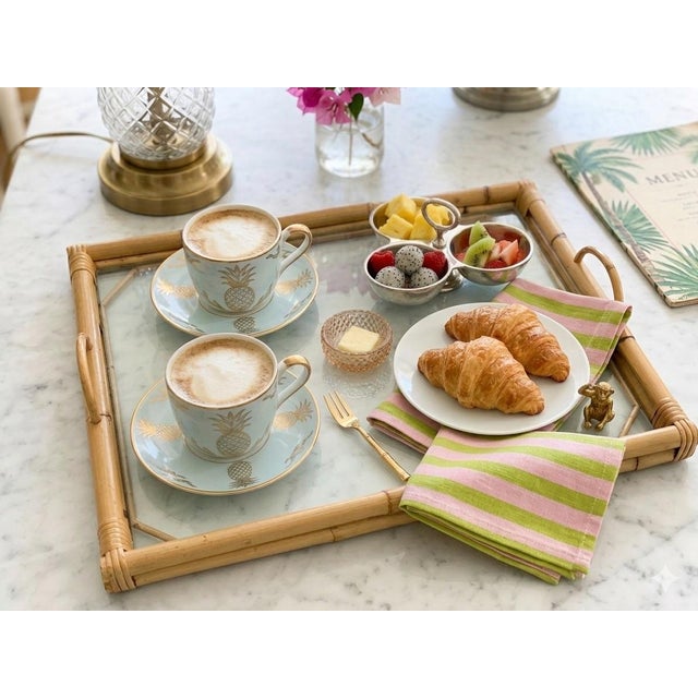 1970s Vintage Glass & Bamboo Handled Serving Tray — Palm Beach • Coastal Chic • Mid‑Century Modern • British Colonial. See Pics! For Sale - Image 5 of 8