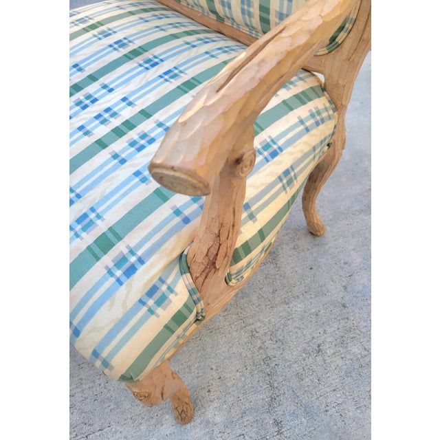 Blue Vintage Large Faux Bois Modern Plaid Green Blue Side Accent Chair For Sale - Image 8 of 11