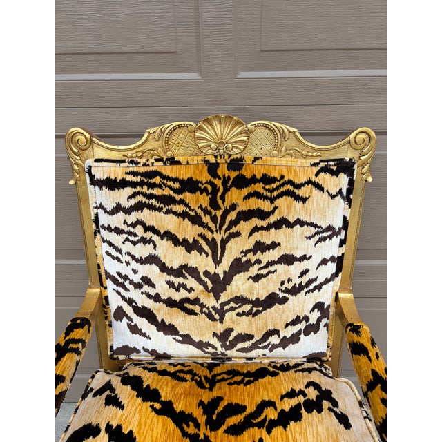 Gold Antique French Regency Giltwood Fauteuil in Scalamandré “Le Tigre” Silk Velvet For Sale - Image 8 of 15