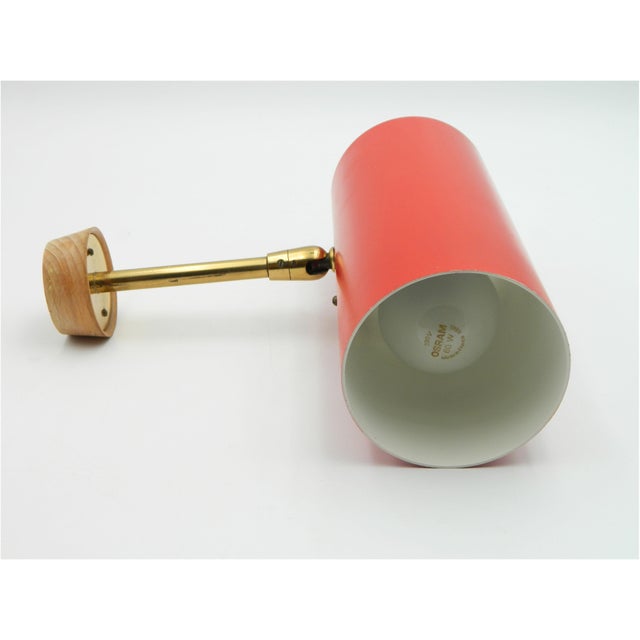 J.T. Kalmar Cylinder Wall Lamp with Red Shade and Chrome Arm by J.T. Kalmar, 1960s For Sale - Image 4 of 11