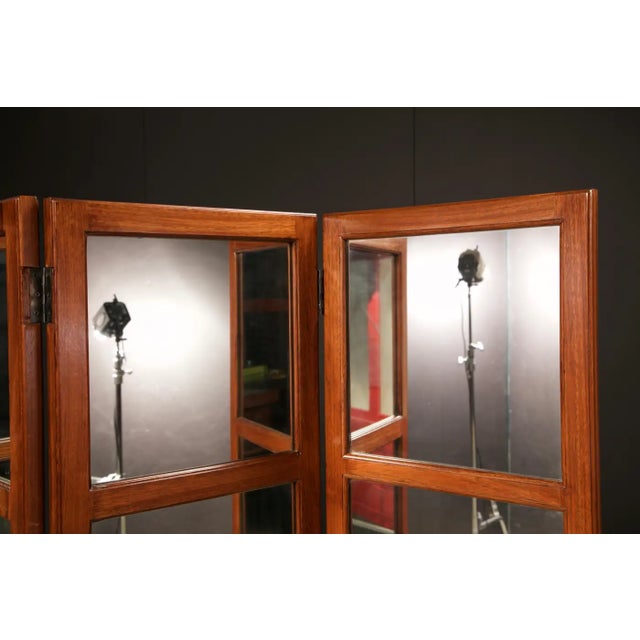 Brown Brazilian Hardwood, Leather and Mirrored Panel Folding Screen, Brazil, C 1960s For Sale - Image 8 of 18