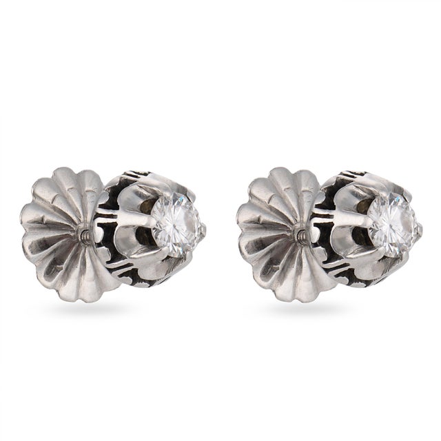 Contemporary Art Deco Style Diamond Platinum Studs, A Pair For Sale - Image 3 of 5