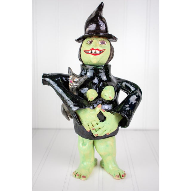 1990s Signed Postmodern Feminist Sculptural Pottery - Witch Teapot For Sale - Image 5 of 15