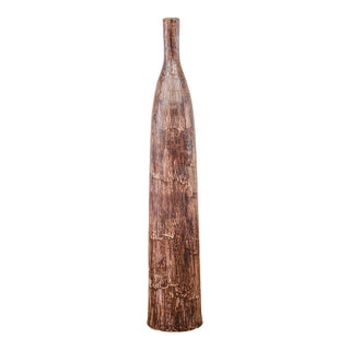 Tall and Slender Textured Brown Minimalist Ceramic Vase For Sale