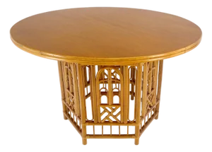 Very Fine 48" Round Top Bamboo Base Mid Century Modern Dining Center Table MINT!