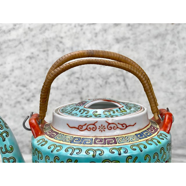 Ceramic Vintage Chinese Porcelain Famille Verde Enamel Floral Motif Teapot For Sale - Image 7 of 11