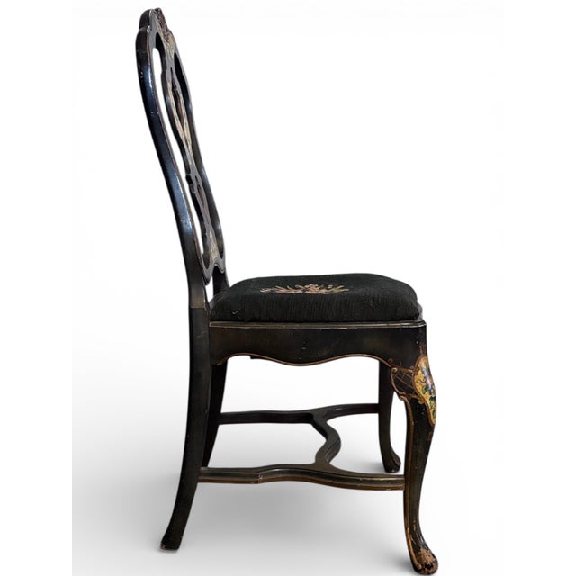 Victorian Antique Ebonized Regency Style Floral Painted Side Chair For Sale - Image 3 of 13