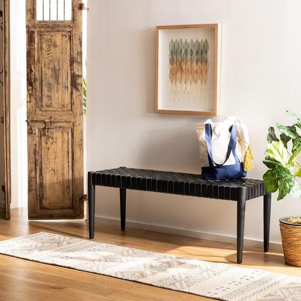 The Bench Is The Perfect Accent For Any Entryway, Bedroom, Or Living Room Decor. It'S Woven Black Leather Creates An Eye...
