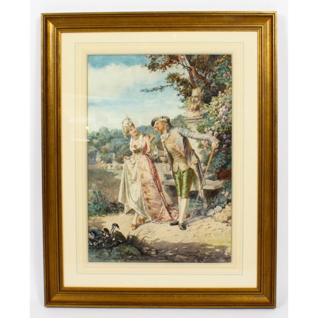 Belisario Gioja, The Romantic Walk, 19th Century, Watercolor, Framed For Sale - Image 14 of 15
