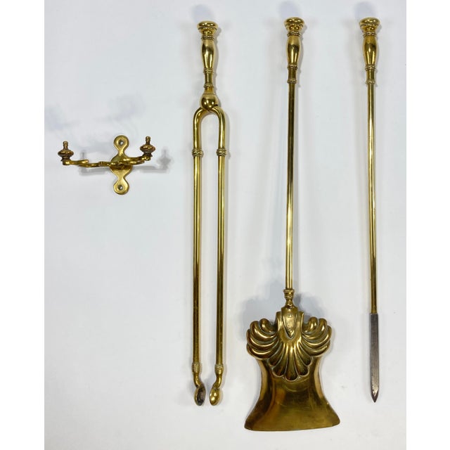 Vintage Art Nouveau Wall Mount Brass Fireplace Tools, Set of 3 For Sale - Image 4 of 9
