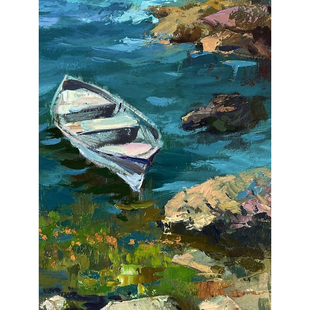 Oil Painting a Lonely Boat on the Seashore Yuriy Suprunchuk For Sale - Image 6 of 11