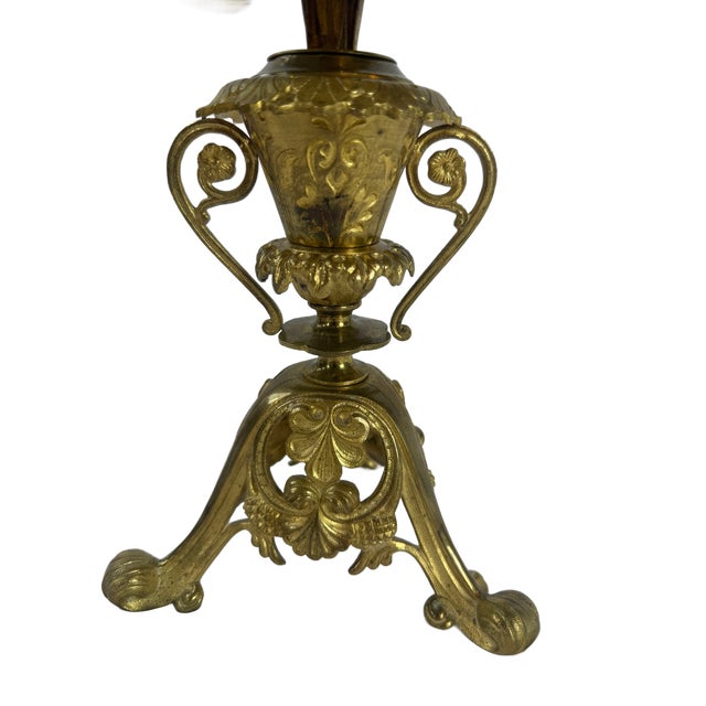1920s Antique French Brass Lilly Five Arm Candelabra For Sale - Image 5 of 10