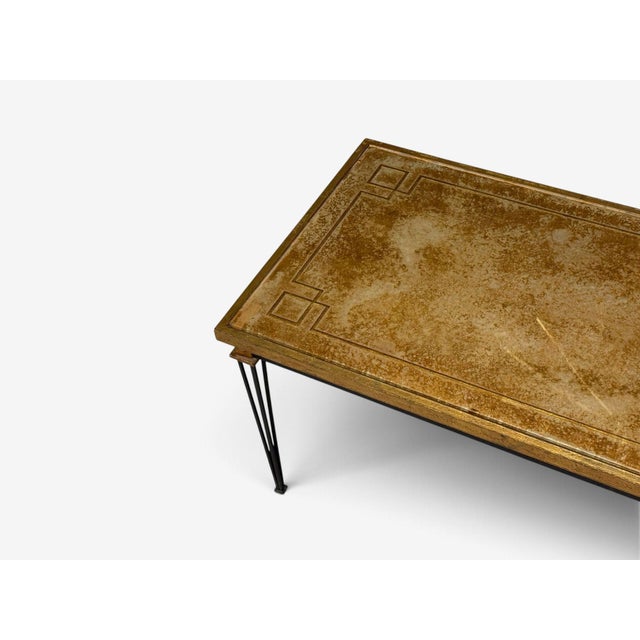 Jacques Quinet Style, Coffee Table, Gold Églomisé Glass, Iron, France, 1960s For Sale - Image 9 of 16