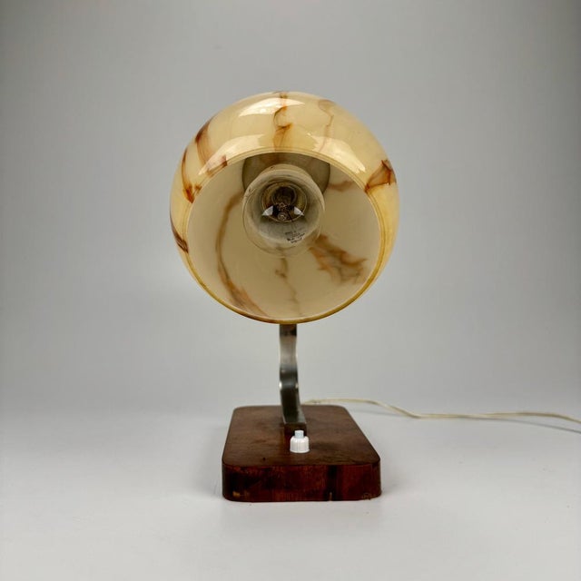 Art Deco Wood and Marble Glass Table Lamp, 1940s For Sale - Image 4 of 8
