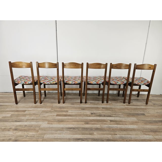 Vintage Beech Dining Room Chairs with Geometric Seats, 1950s, Set of 6 For Sale - Image 4 of 18