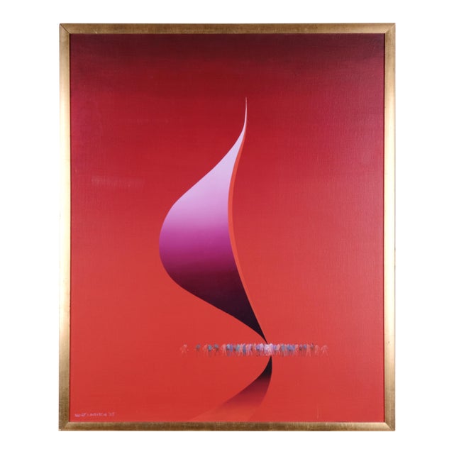 1985 Kurt Larisch "E-94" Original One of a Kind Painting Gilded Metal Frame Oil on Canvas For Sale