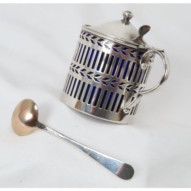 Early 20th Century Antique Edwardian Sterling Silver & Cobalt Blue Glass Mustard Pot For Sale - Image 5 of 13