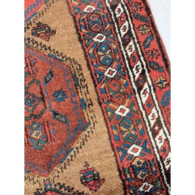 Traditional Antique Camel Hair Runnr With Coral Pinks, Watermelon, Rust Rug - 3.2 X 9.5 For Sale - Image 3 of 8