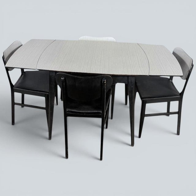 Mid-Century Space Age Monochrome Formica Drop Leaf Extending Dining Table and Chairs, 1960s For Sale - Image 4 of 11