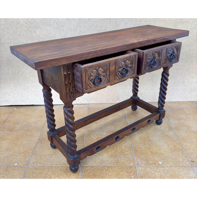 20th Century Catalan Spanish Carved Wood Console Table For Sale - Image 13 of 14