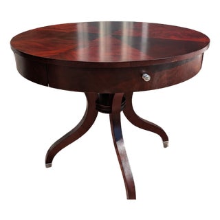 Vintage Ethan Allen Mahogany Round Pedestal Table With Drawer For Sale