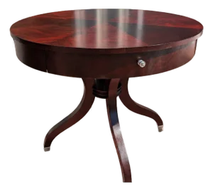 Vintage Ethan Allen Mahogany Round Pedestal Table With Drawer