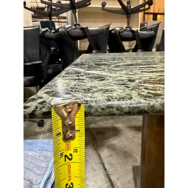 1960s Vintage Green Marble Rectangular Dining Table With Bronze Pedestal Base For Sale - Image 9 of 9