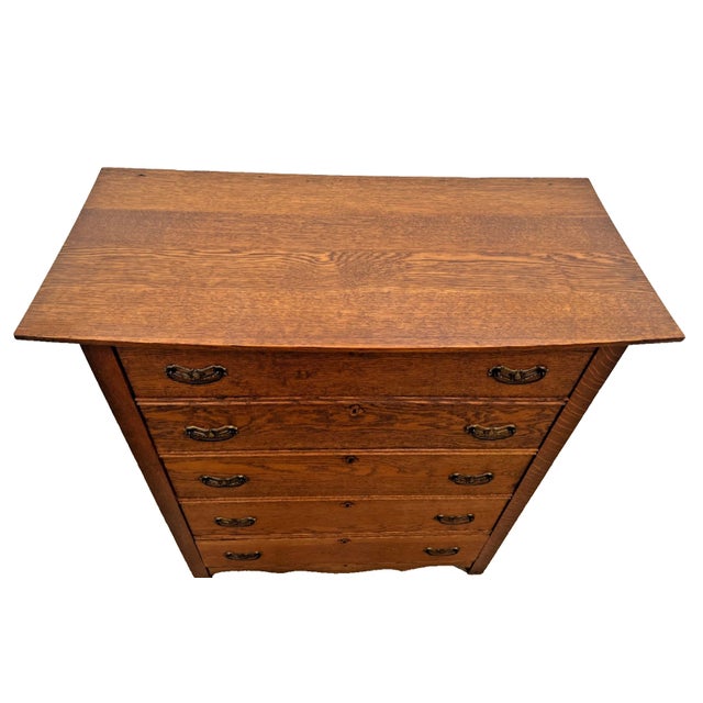 Arts & Crafts Antique Five Drawer Dresser Chest Mission Arts & Crafts Quarter Sawn Tiger Oak For Sale - Image 3 of 10