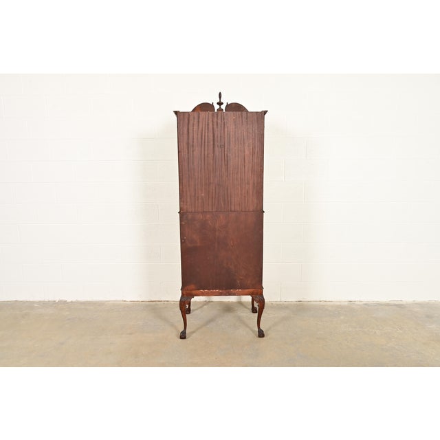Chippendale Flame Mahogany Drop Front Secretary Desk With Bookcase Hutch by Saginaw Furniture, Circa 1920s For Sale - Image 17 of 18