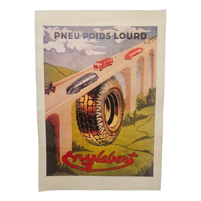 Art Deco Englebert Pneu Advertising Poster, 1930s For Sale