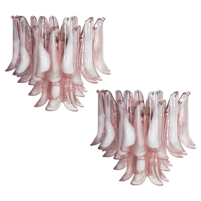 Italian Petals Chandelier in Pink and White Murano For Sale - Image 3 of 15