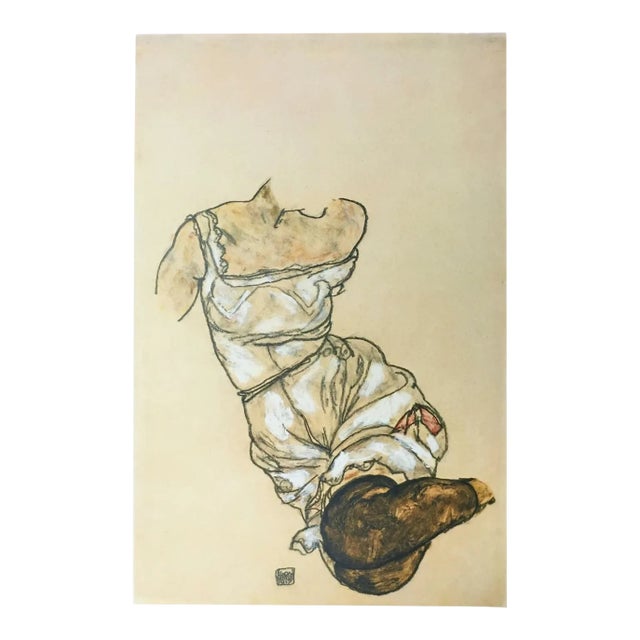 1981 Egon Schiele 32 Erotic Drawings Female Torso in Black Stocking For Sale
